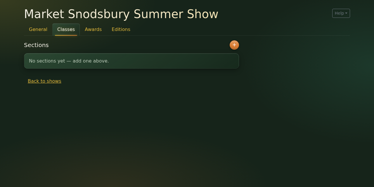 The Classes tab with no sections yet