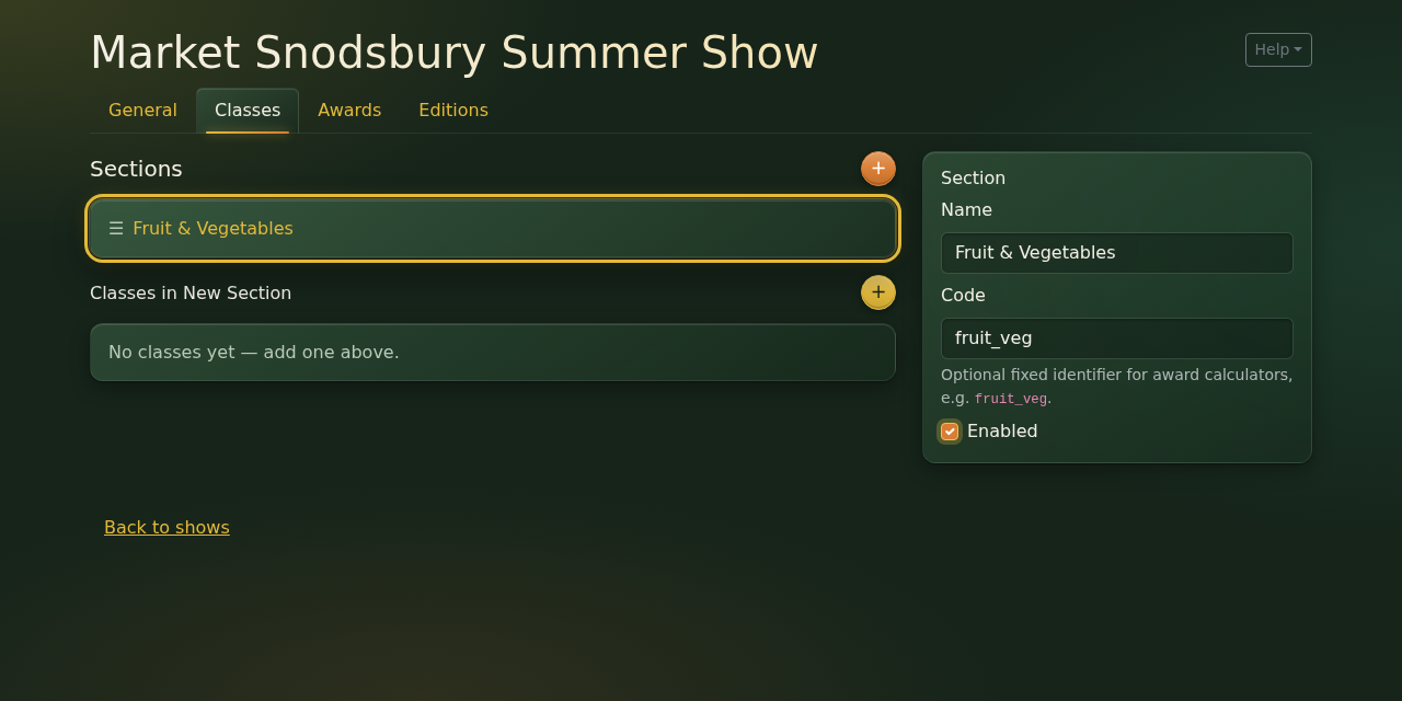 The section named Fruit & Vegetables with code fruit_veg