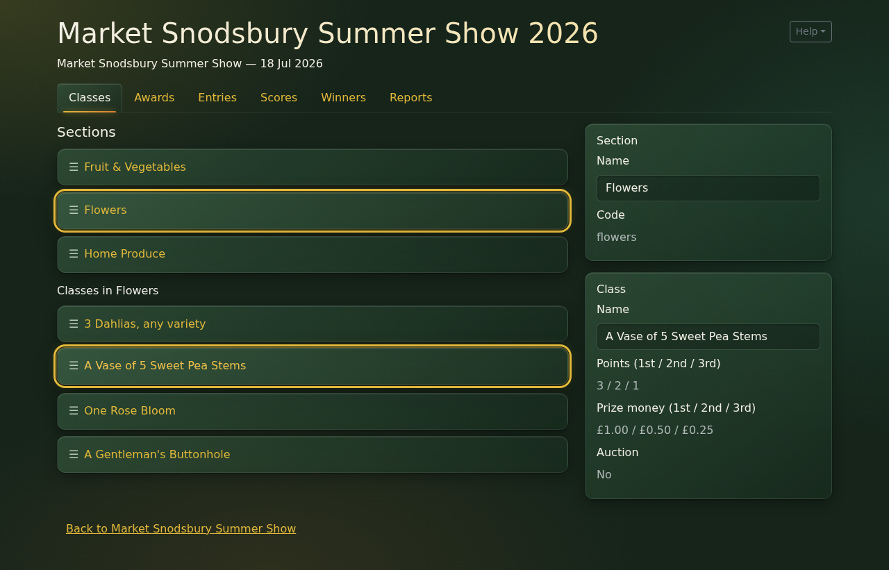 The edition's Classes tab, with a class renamed for this year