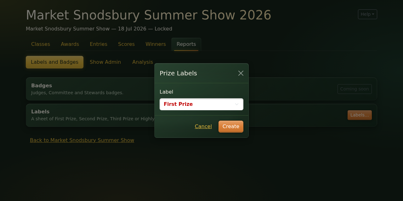 Choosing which prize labels to print